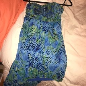 Jessica Simpson blue leopard strapless dress